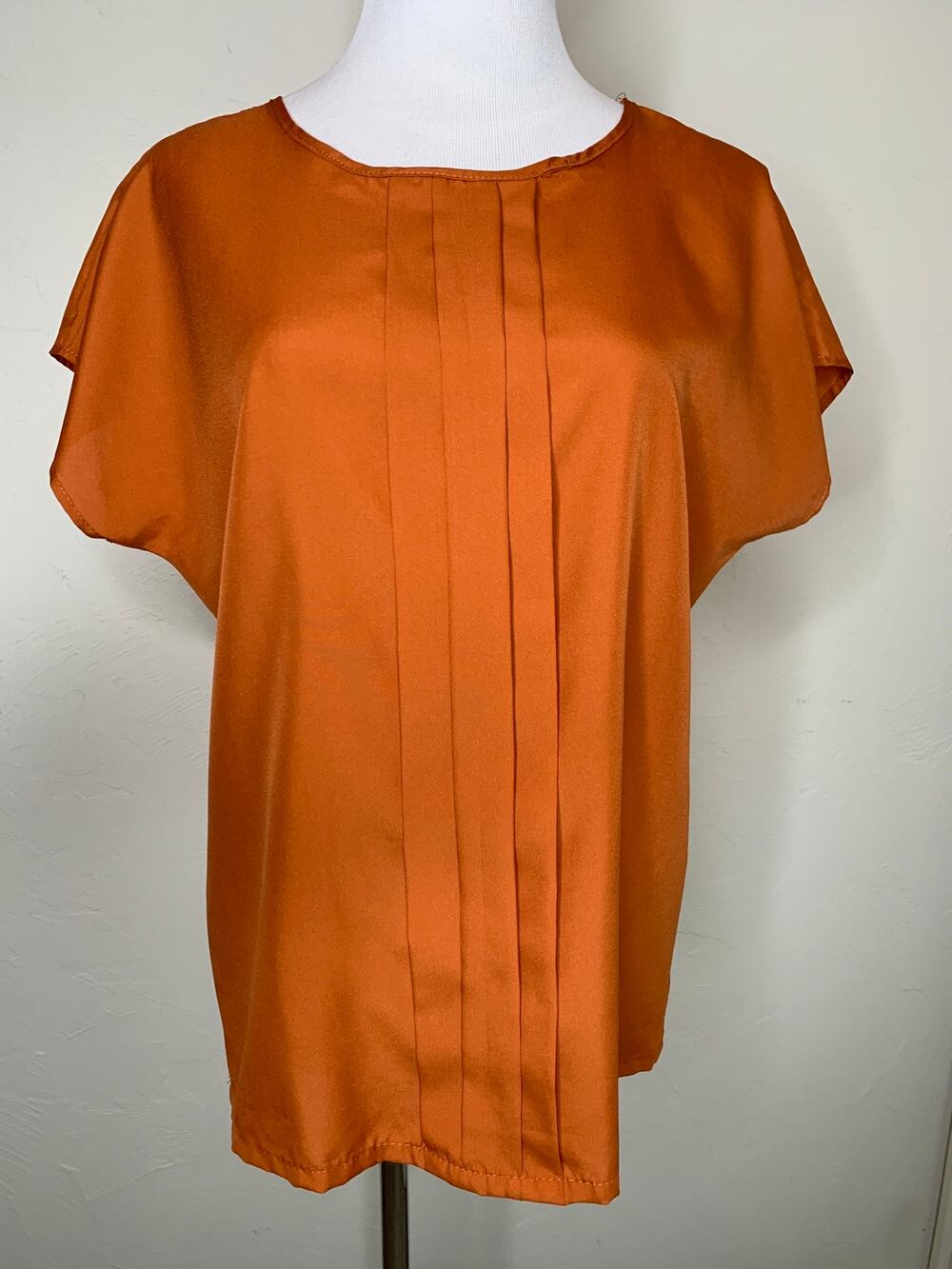 Vintage Rust Blouse Short Sleeve Sz Medium Pleat Front Retro 80s USA